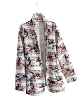 Avery Apparel Company Horse Print Open Front Blazer Jacket, Large, USA Made